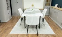 Set Masă Living Extensibilă Blat Ceramic KJT416 Alb-Cappuccino cu 4 Scaune KJC0357 Bej 8