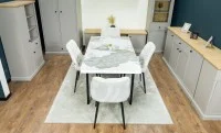 Set Masă Living Extensibilă Blat Ceramic KJT416 Alb-Cappuccino cu 4 Scaune KJC0357 Bej 9