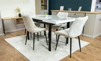 Set Masă Living Extensibilă Blat Ceramic KJT416 Alb-Cappuccino cu 4 Scaune KJC0357 Bej 3