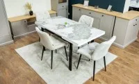 Set Masă Living Extensibilă Blat Ceramic KJT416 Alb-Cappuccino cu 4 Scaune KJC0357 Bej 2