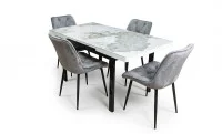 Set Masă Living Extensibilă Blat Ceramic KJT416 Alb-Cappuccino cu 4 Scaune KJC0357 Gri 1