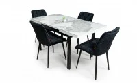 Set Masă Living Extensibilă Blat Ceramic KJT416 Alb-Cappuccino cu 4 Scaune KJC0357 Negre 1