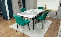 Set Masă Living Extensibilă Blat Ceramic KJT416 Alb-Cappuccino cu 4 Scaune KJC0357 Verzi