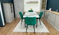 Set Masă Living Extensibilă Blat Ceramic KJT416 Alb-Cappuccino cu 4 Scaune KJC0357 Verzi 6