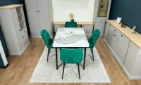 Set Masă Living Extensibilă Blat Ceramic KJT416 Alb-Cappuccino cu 4 Scaune KJC0357 Verzi 7