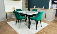 Set Masă Living Extensibilă Blat Ceramic KJT416 Alb-Cappuccino cu 4 Scaune KJC0357 Verzi 3