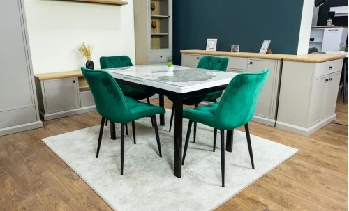 Set Masă Living Extensibilă Blat Ceramic KJT416 Alb-Cappuccino cu 4 Scaune KJC0357 Verzi