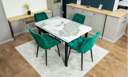 Set Masă Living Extensibilă Blat Ceramic KJT416 Alb-Cappuccino cu 4 Scaune KJC0357 Verzi