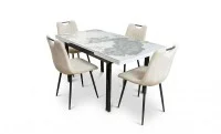 Set Masă Living Extensibilă Blat Ceramic KJT416 Alb-Cappuccino cu 4 Scaune KJC0358 Bej 1
