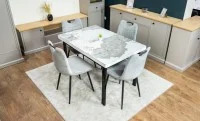 Set Masă Living Extensibilă Blat Ceramic KJT416 Alb-Cappuccino cu 4 Scaune KJC0358 Gri 5