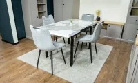Set Masă Living Extensibilă Blat Ceramic KJT416 Alb-Cappuccino cu 4 Scaune KJC0358 Gri