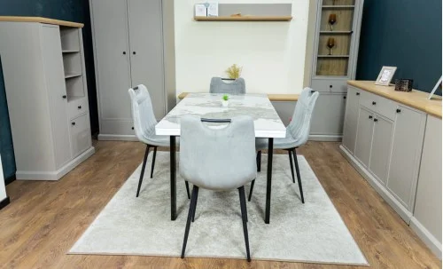 Set Masă Living Extensibilă Blat Ceramic KJT416 Alb-Cappuccino cu 4 Scaune KJC0358 Gri