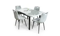 Set Masă Living Extensibilă Blat Ceramic KJT416 Alb-Cappuccino cu 4 Scaune KJC0358 Gri