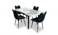 Set Masă Living Extensibilă Blat Ceramic KJT416 Alb-Cappuccino cu 4 Scaune KJC0358 Negre 1