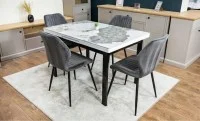 Set Masă Living Extensibilă Blat Ceramic KJT416 Alb-Cappuccino cu 4 Scaune KJC104 Gri