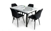 Set Masă Living Extensibilă Blat Ceramic KJT416 Alb-Cappuccino cu 4 Scaune KJC104 Negre