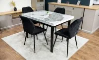 Set Masă Living Extensibilă Blat Ceramic KJT416 Alb-Cappuccino cu 4 Scaune KJC104 Negre
