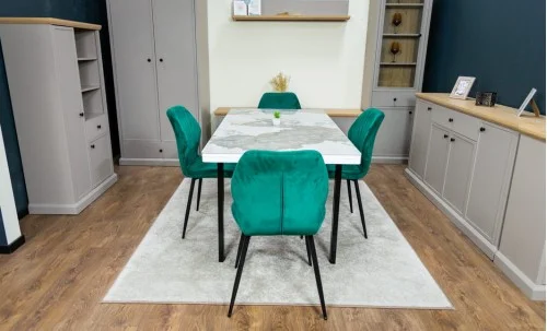 Set Masă Living Extensibilă Blat Ceramic KJT416 Alb-Cappuccino cu 4 Scaune KJC104 Verzi