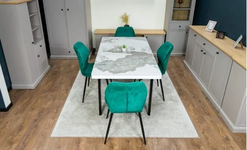 Set Masă Living Extensibilă Blat Ceramic KJT416 Alb-Cappuccino cu 4 Scaune KJC104 Verzi