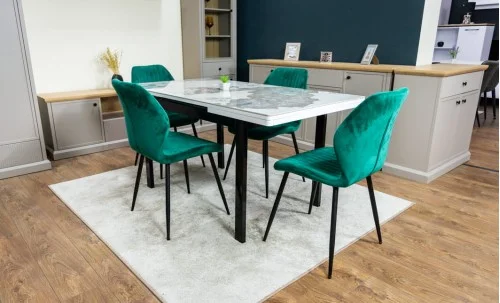 Set Masă Living Extensibilă Blat Ceramic KJT416 Alb-Cappuccino cu 4 Scaune KJC104 Verzi
