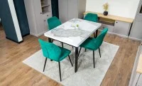 Set Masă Living Extensibilă Blat Ceramic KJT416 Alb-Cappuccino cu 4 Scaune KJC104 Verzi