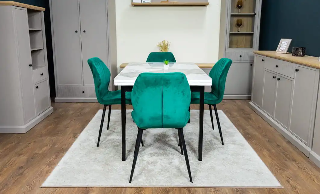 Set Masă Living Extensibilă Blat Ceramic KJT416 Alb-Cappuccino cu 4 Scaune KJC104 Verzi 8