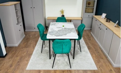 Set Masă Living Extensibilă Blat Ceramic KJT416 Alb-Cappuccino cu 4 Scaune KJC104 Verzi
