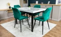 Set Masă Living Extensibilă Blat Ceramic KJT416 Alb-Cappuccino cu 4 Scaune KJC104 Verzi 3
