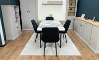 Set Masă Living Extensibilă Blat Ceramic KJT416 Alb-Cappuccino cu 4 Scaune KJC176 Negre 6