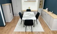 Set Masă Living Extensibilă Blat Ceramic KJT416 Alb-Cappuccino cu 4 Scaune KJC176 Negre 7