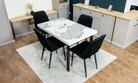 Set Masă Living Extensibilă Blat Ceramic KJT416 Alb-Cappuccino cu 4 Scaune KJC176 Negre 2