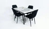 Set Masă Living Extensibilă Blat Ceramic KJT416 Alb-Cappuccino cu 4 Scaune KJC176 Negre 1