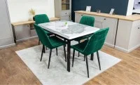 Set Masă Living Extensibilă Blat Ceramic KJT416 Alb-Cappuccino cu 4 Scaune KJC176 Verzi