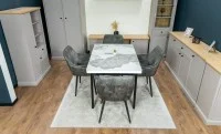 Set Masă Living Extensibilă Blat Ceramic KJT416 Alb-Cappuccino cu 4 Scaune KJC4343 Gri Deschis 7