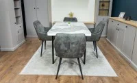 Set Masă Living Extensibilă Blat Ceramic KJT416 Alb-Cappuccino cu 4 Scaune KJC4343 Gri Deschis 8