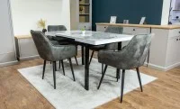 Set Masă Living Extensibilă Blat Ceramic KJT416 Alb-Cappuccino cu 4 Scaune KJC4343 Gri Deschis 4