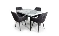 Set Masă Living Extensibilă Blat Ceramic KJT416 Alb-Cappuccino cu 4 Scaune KJC4343 Gri Închis