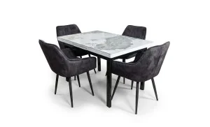 Set Masă Living Extensibilă Blat Ceramic KJT416 Alb-Cappuccino cu 4 Scaune KJC4343 Gri Închis