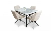 Set Masă Living Extensibilă Blat Ceramic KJT416 Alb-Cappuccino cu 4 Scaune KJC4347 Bej
