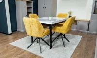 Set Masă Living Extensibilă Blat Ceramic KJT416 Alb-Cappuccino cu 4 Scaune KJC4347 Galbene 10