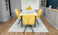 Set Masă Living Extensibilă Blat Ceramic KJT416 Alb-Cappuccino cu 4 Scaune KJC4347 Galbene 6
