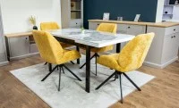 Set Masă Living Extensibilă Blat Ceramic KJT416 Alb-Cappuccino cu 4 Scaune KJC4347 Galbene 4