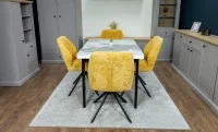 Set Masă Living Extensibilă Blat Ceramic KJT416 Alb-Cappuccino cu 4 Scaune KJC4347 Galbene 8