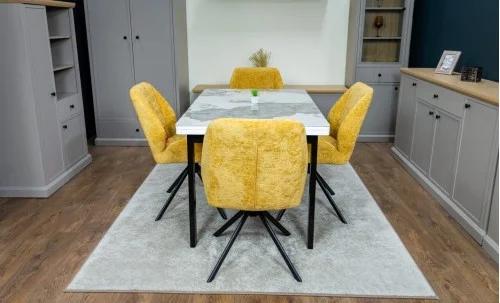 Set Masă Living Extensibilă Blat Ceramic KJT416 Alb-Cappuccino cu 4 Scaune KJC4347 Galbene
