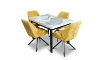 Set Masă Living Extensibilă Blat Ceramic KJT416 Alb-Cappuccino cu 4 Scaune KJC4347 Galbene