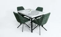 Set Masă Living Extensibilă Blat Ceramic KJT416 Alb-Cappuccino cu 4 Scaune KJC4347 Verzi