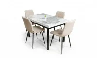Set Masă Living Extensibilă Blat Ceramic KJD416 Alb-Cappuccino cu 4 Scaune KJC5341 Bej