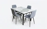 Set Masă Living Extensibilă Blat Ceramic KJD416 Alb-Cappuccino cu 4 Scaune KJC5341 Gri 1