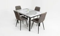 Set Masă Living Extensibilă Blat Ceramic KJD416 Alb-Cappuccino cu 4 Scaune KJC5341 Maro 1