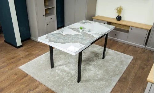 Masă Extensibilă Blat Ceramic Alb-Cappuccino KJT416 / DT018